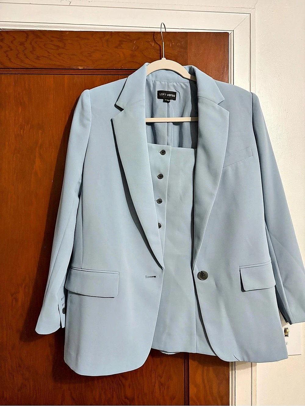 LOFT Versa Crepe Drape Set Blazer Set in Blue Size 6 NWT